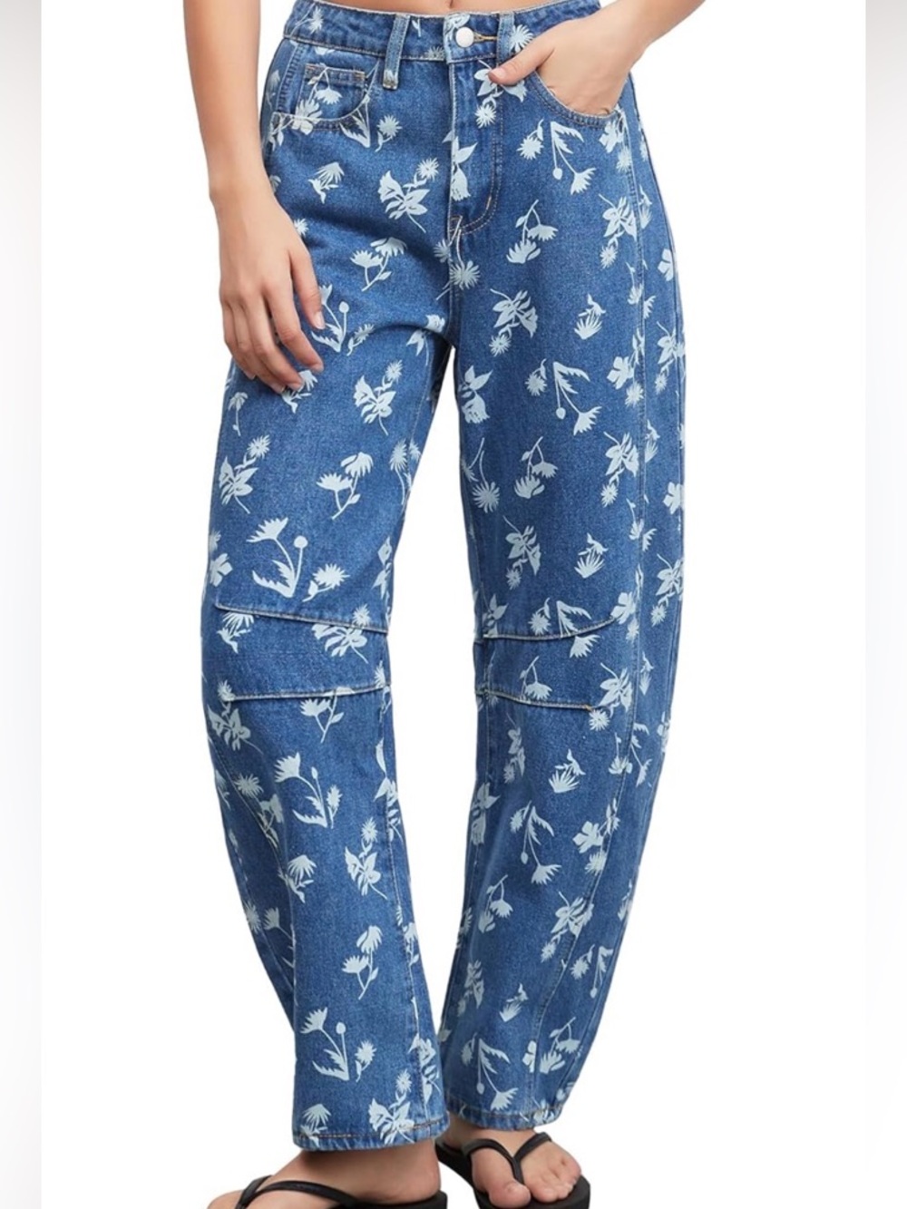 Floral Print Wide-Leg Jeans - Blue - Picture 3 of 4
